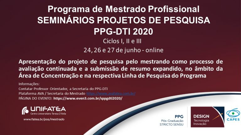 Coordenadores do PPG-DTI fazem convite para o Seminários Projetos de Pesquisa 2020 – veja o vídeo