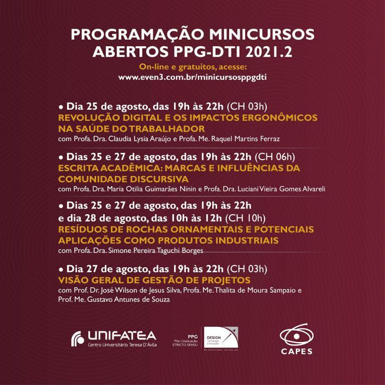 Inscrições abertas para os Minicursos PPG-DTI do UNIFATEA, venha participar!