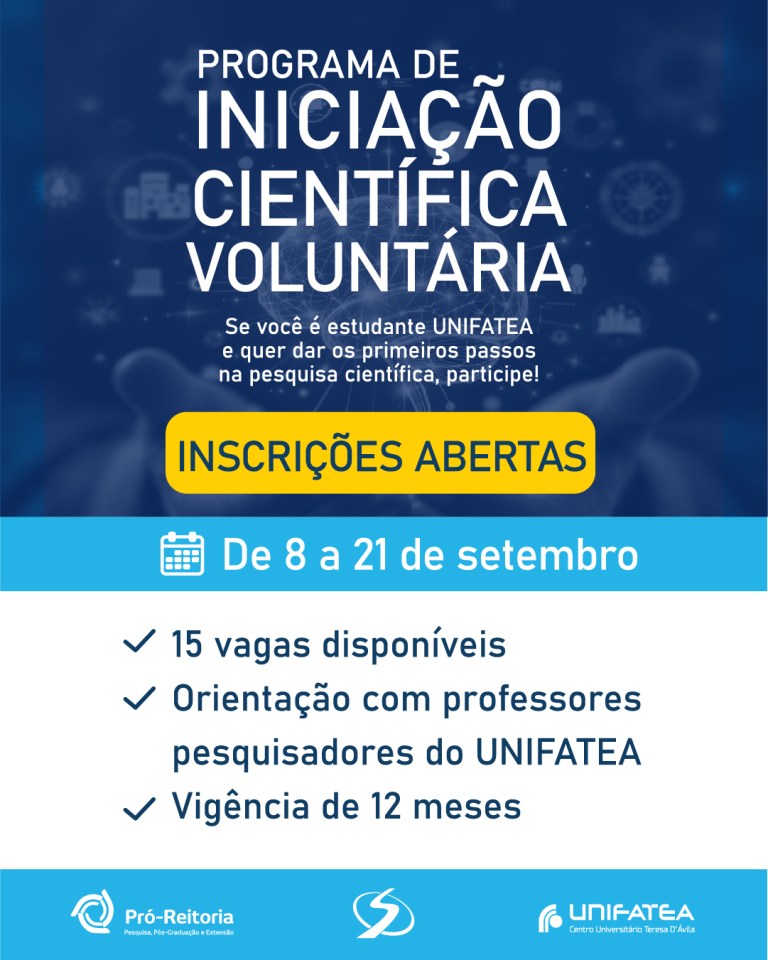 UNIFATEA abre inscrições para programa de Iniciação Científica Voluntária 2025